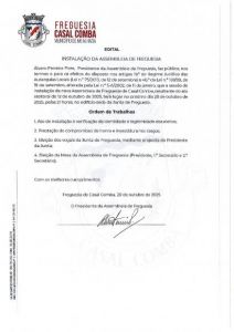 Edital - Instalação da Assembleia de Freguesia