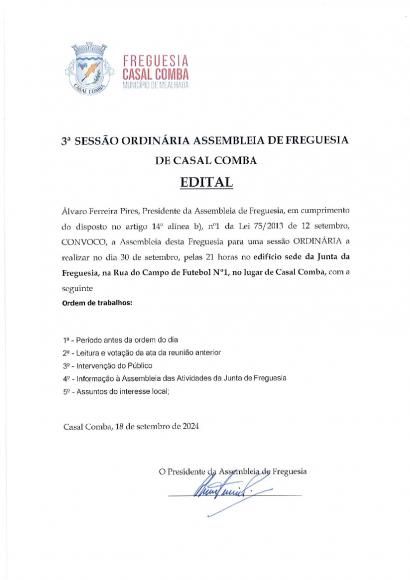 3&ordf; Sess&atilde;o Ordin&aacute;ria de Assembleia de Freguesia